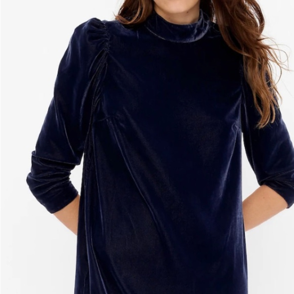 Puff Sleeve Mock Neck Velvet dress-Gap